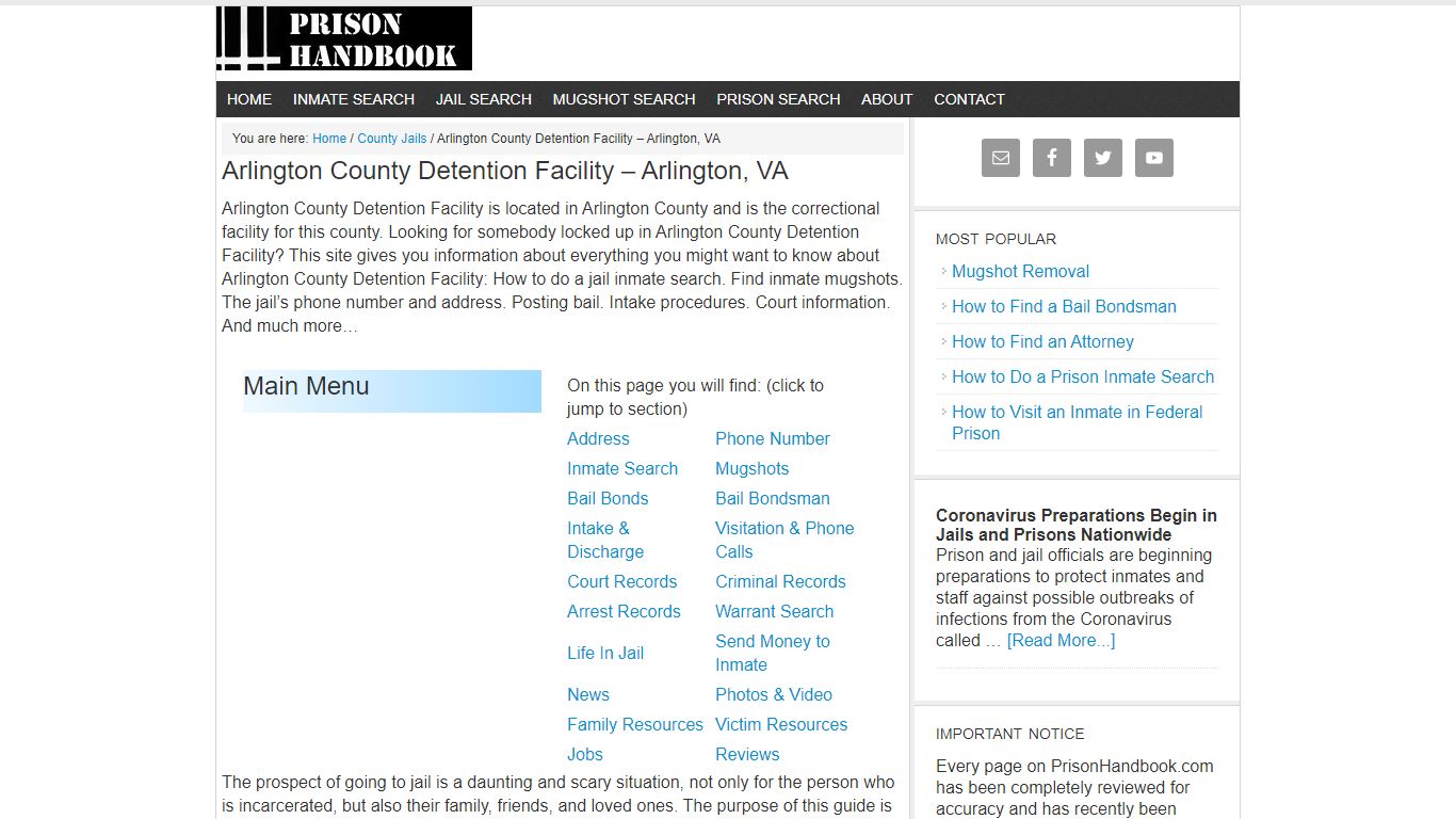 Arlington County Detention Facility – Arlington, VA - Prison Handbook